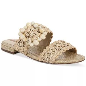 Sam Edelman NIB Elisa Woven Natural Raffia Embellished Buckle Double Band Sandal